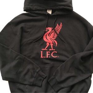 Black Pullover Hoodie with Red L.F.C. Graphic
